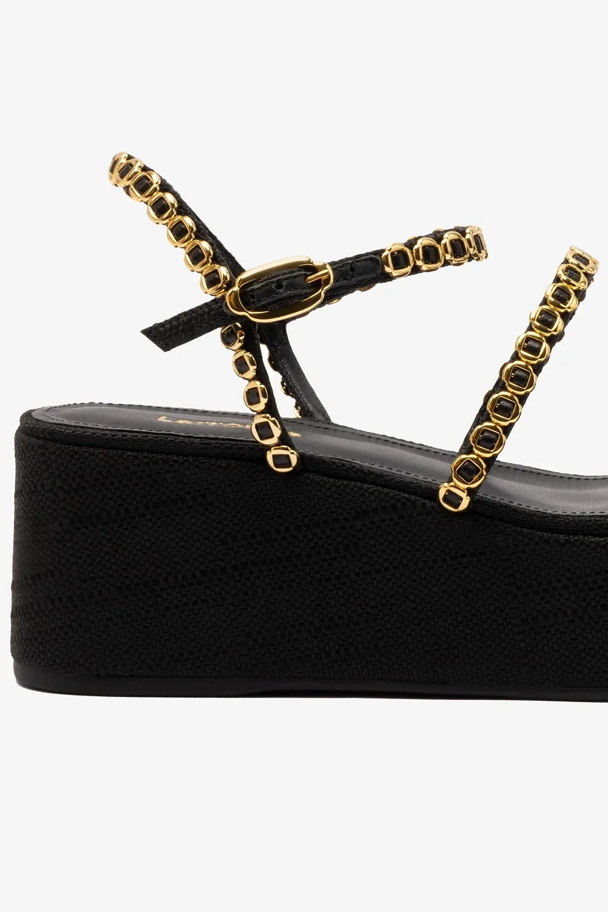 Gio Milanina Flatform Sandal In Black Raffia