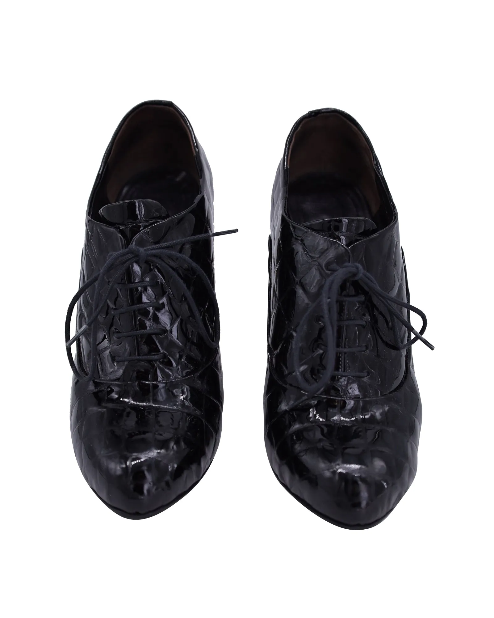 Giuseppe Zanotti Lace-Up Quilted High Heel Ankle Boots in Black Patent Leather