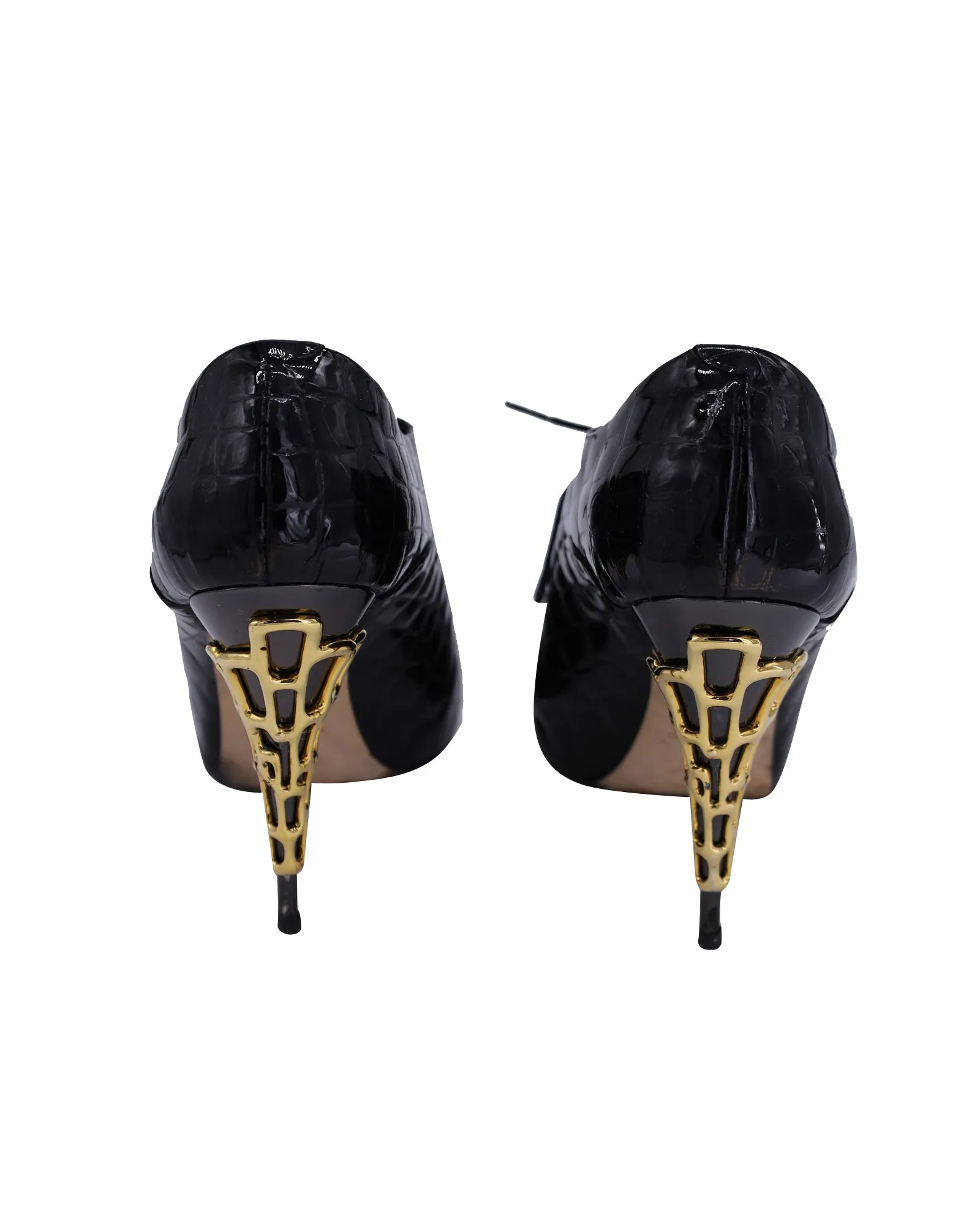Giuseppe Zanotti Lace-Up Quilted High Heel Ankle Boots in Black Patent Leather