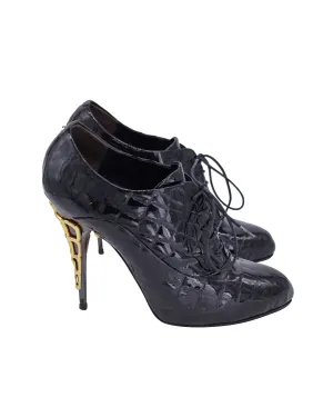Giuseppe Zanotti Lace-Up Quilted High Heel Ankle Boots in Black Patent Leather