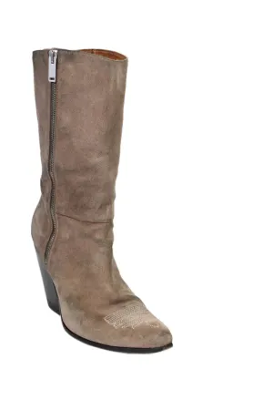 Golden Goose Deluxe Brand Womens Suede Zip Up Cowboy Boots Beige