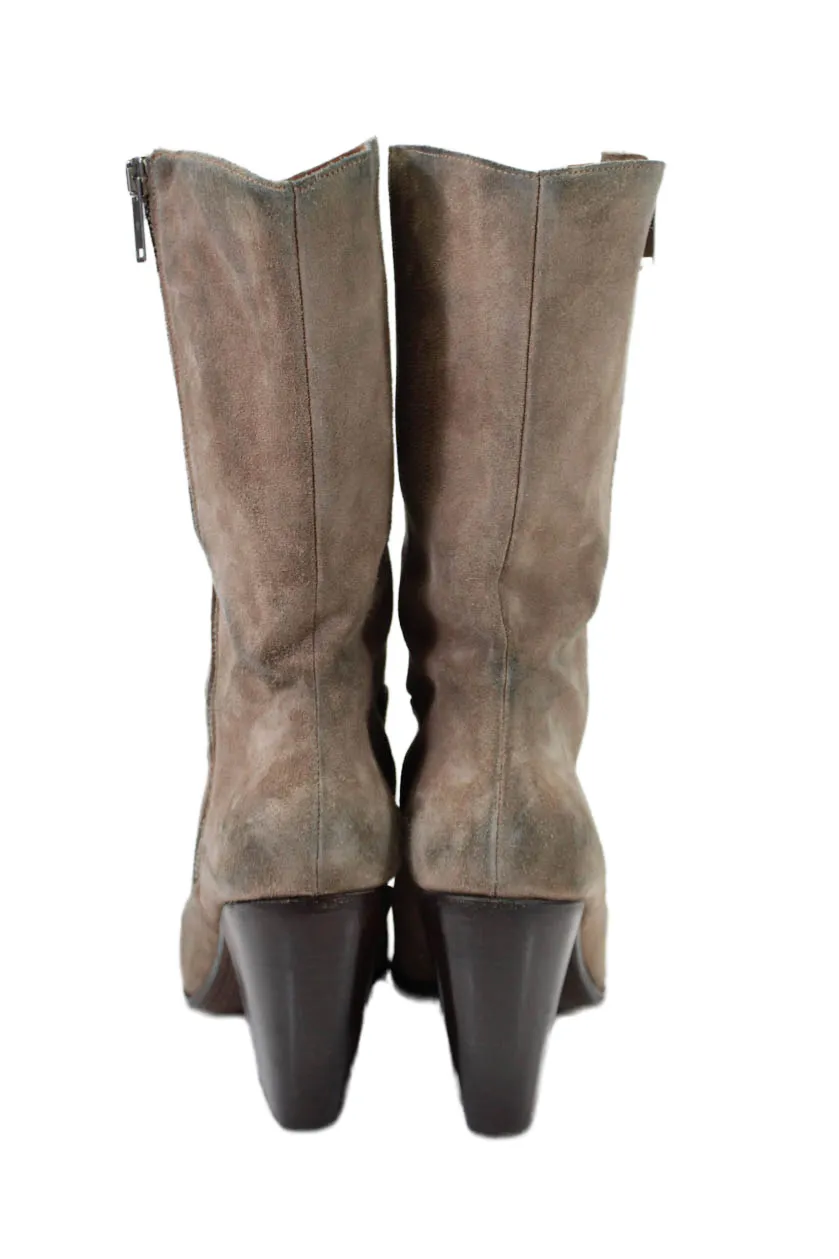 Golden Goose Deluxe Brand Womens Suede Zip Up Cowboy Boots Beige