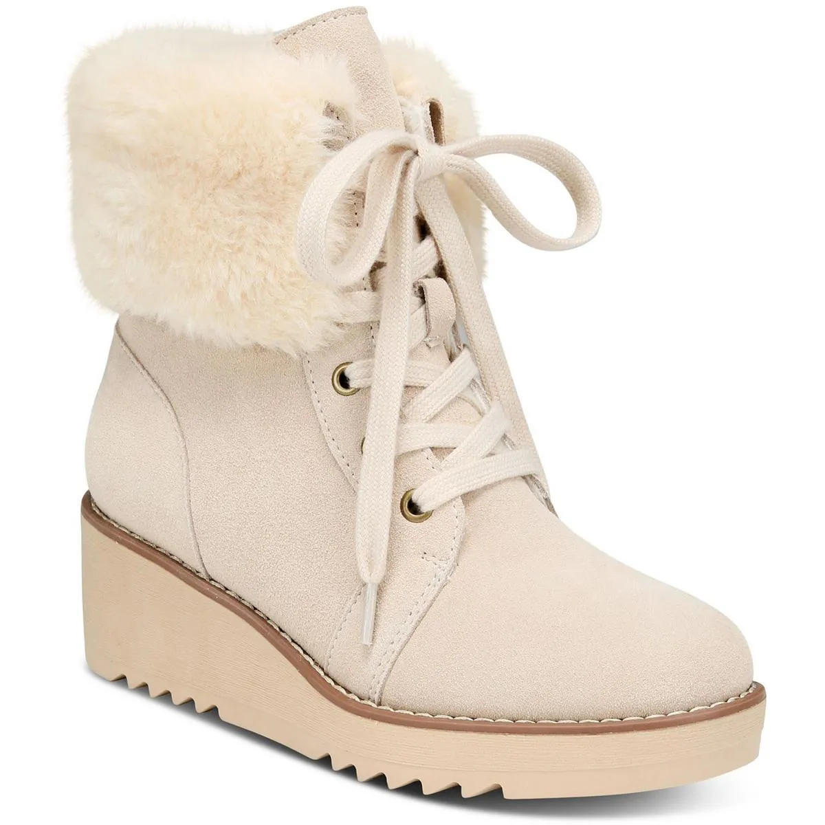 Iggyy Womens Lace-Up Faux Fur Wedge Boots