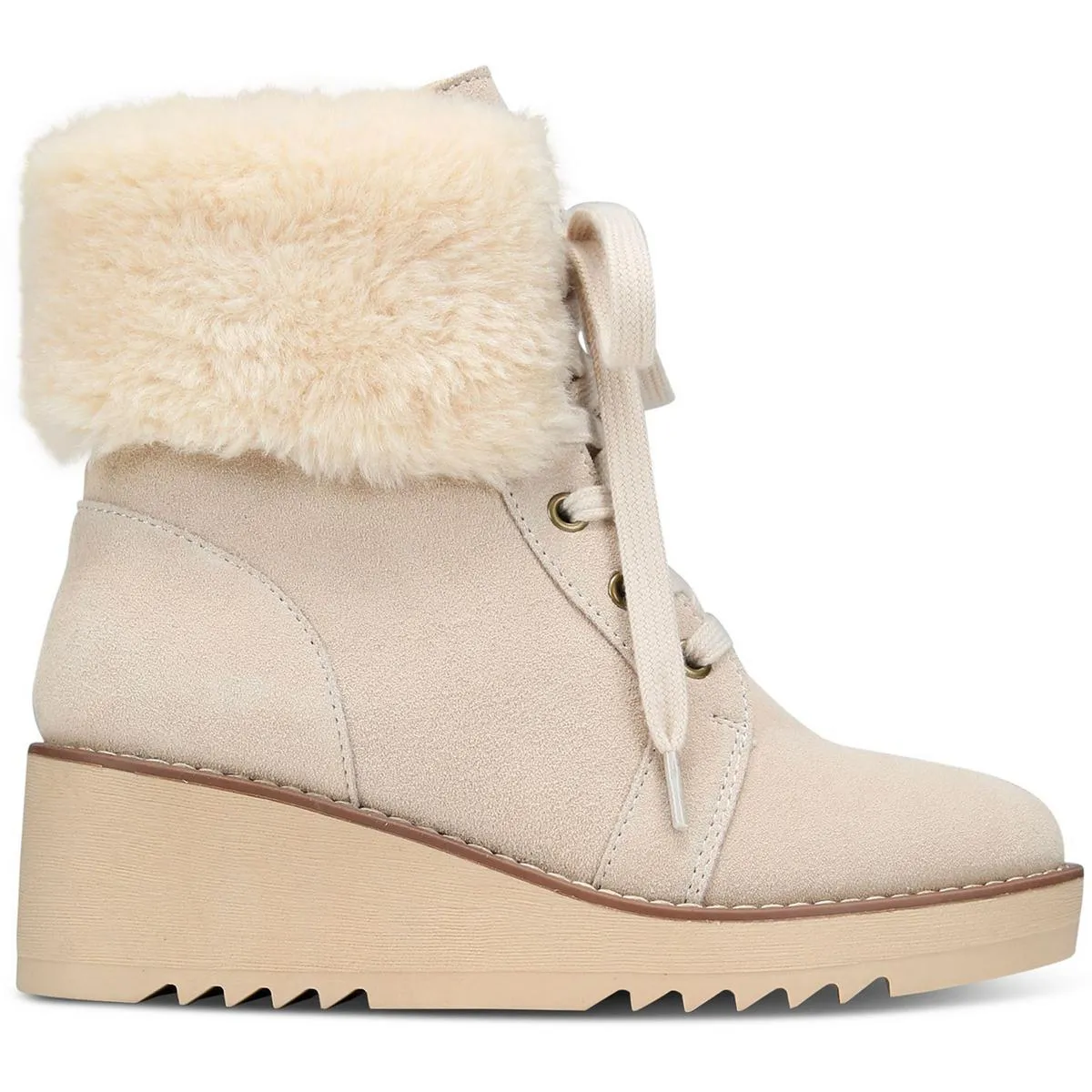 Iggyy Womens Lace-Up Faux Fur Wedge Boots