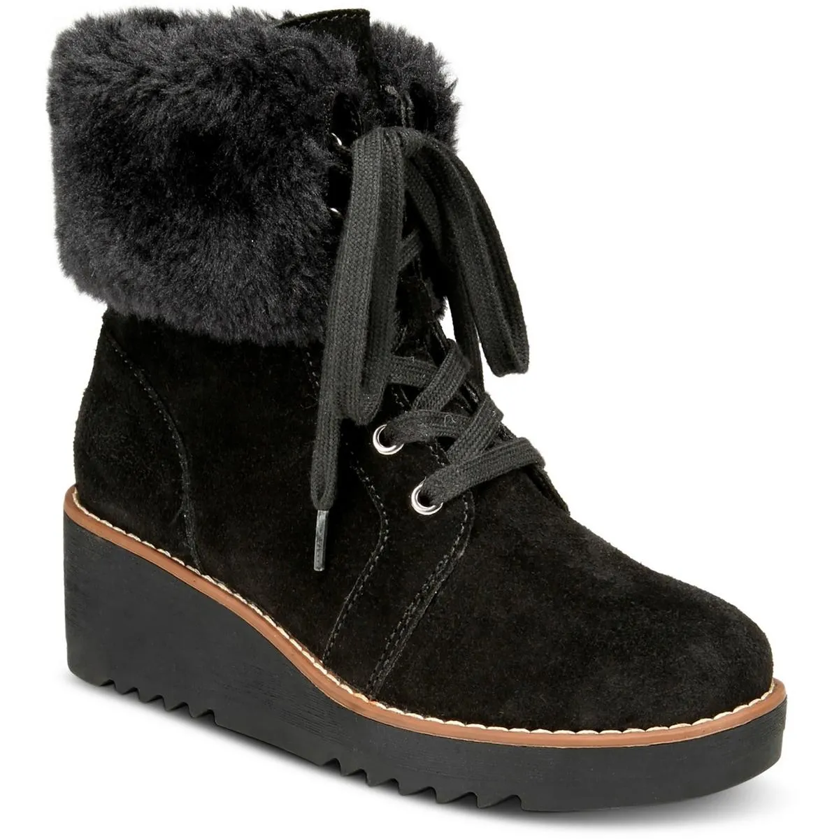 Iggyy Womens Lace-Up Faux Fur Wedge Boots