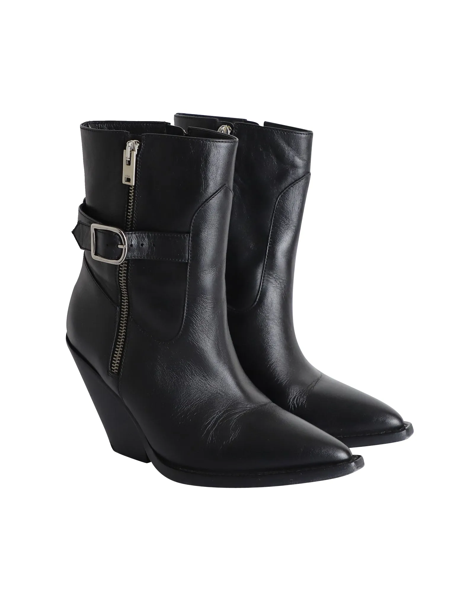 Iro Bozon Buckled Ankle Boots in Black Leather