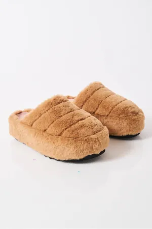 It's A Vibe Platform Slippers In Teddy