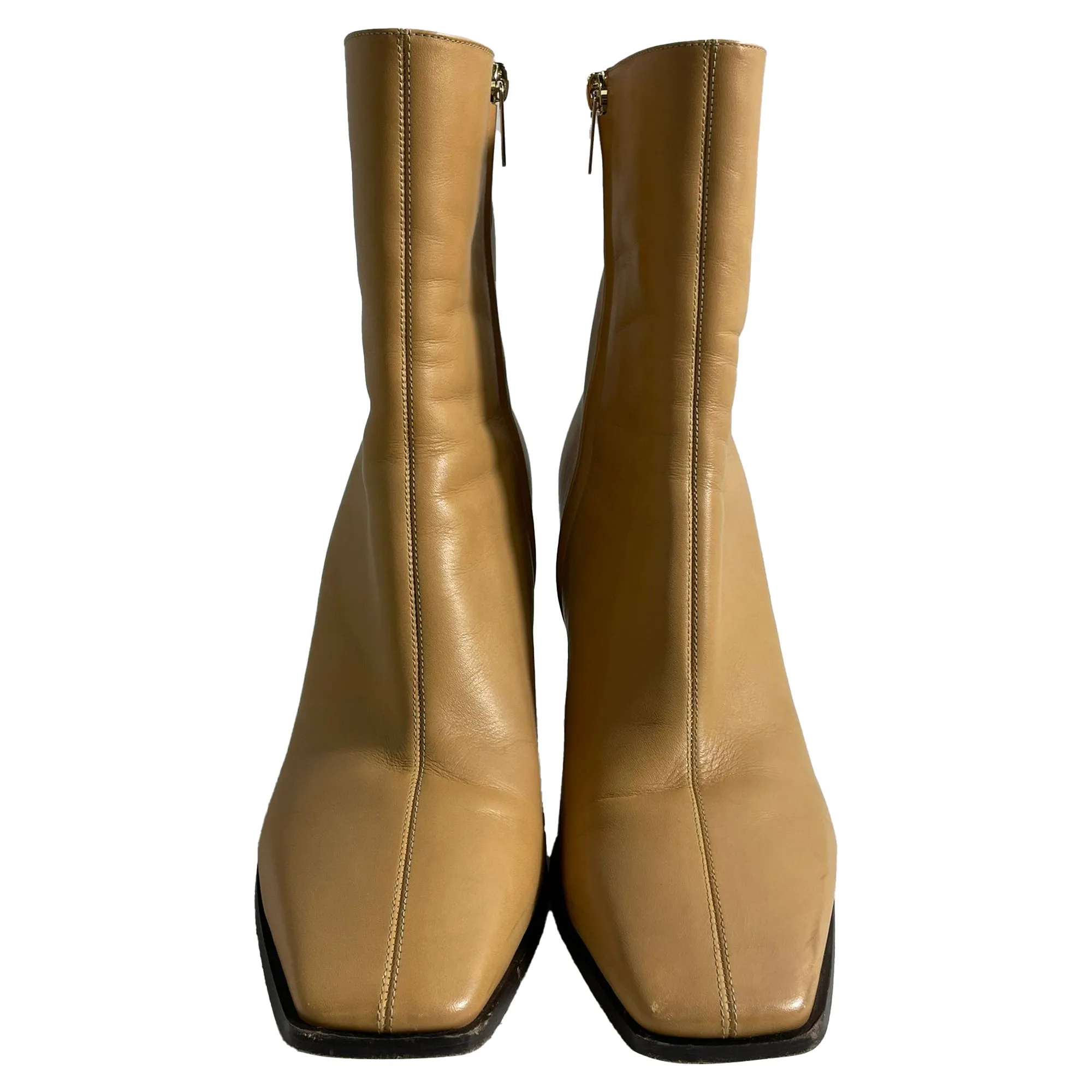 Jimmy Choo Logo Zipped Ankle Boots in Brown Calf Leather
