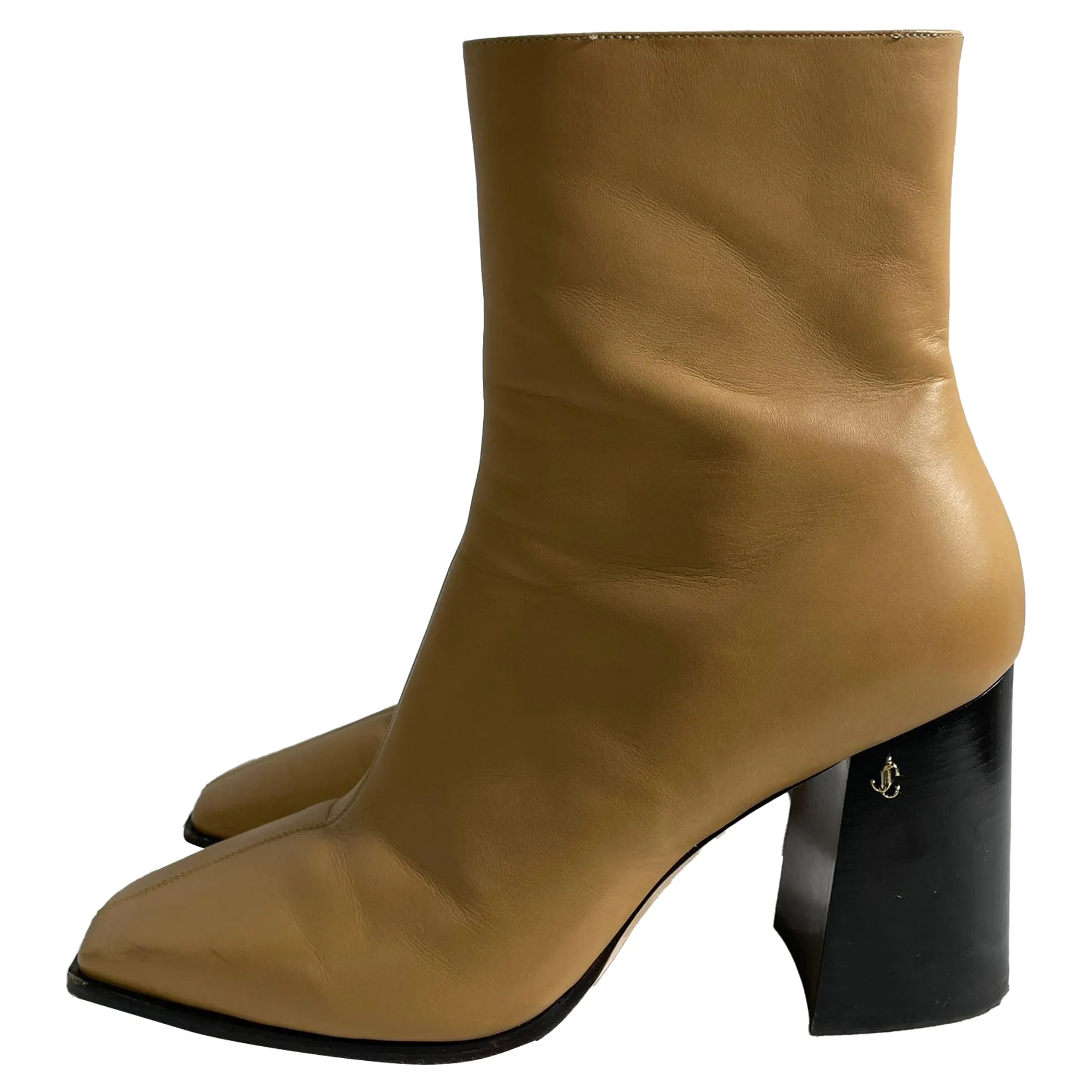 Jimmy Choo Logo Zipped Ankle Boots in Brown Calf Leather