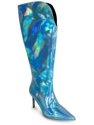 Kay Womens Patent Leather Extra Wide Calf Knee-High Boots