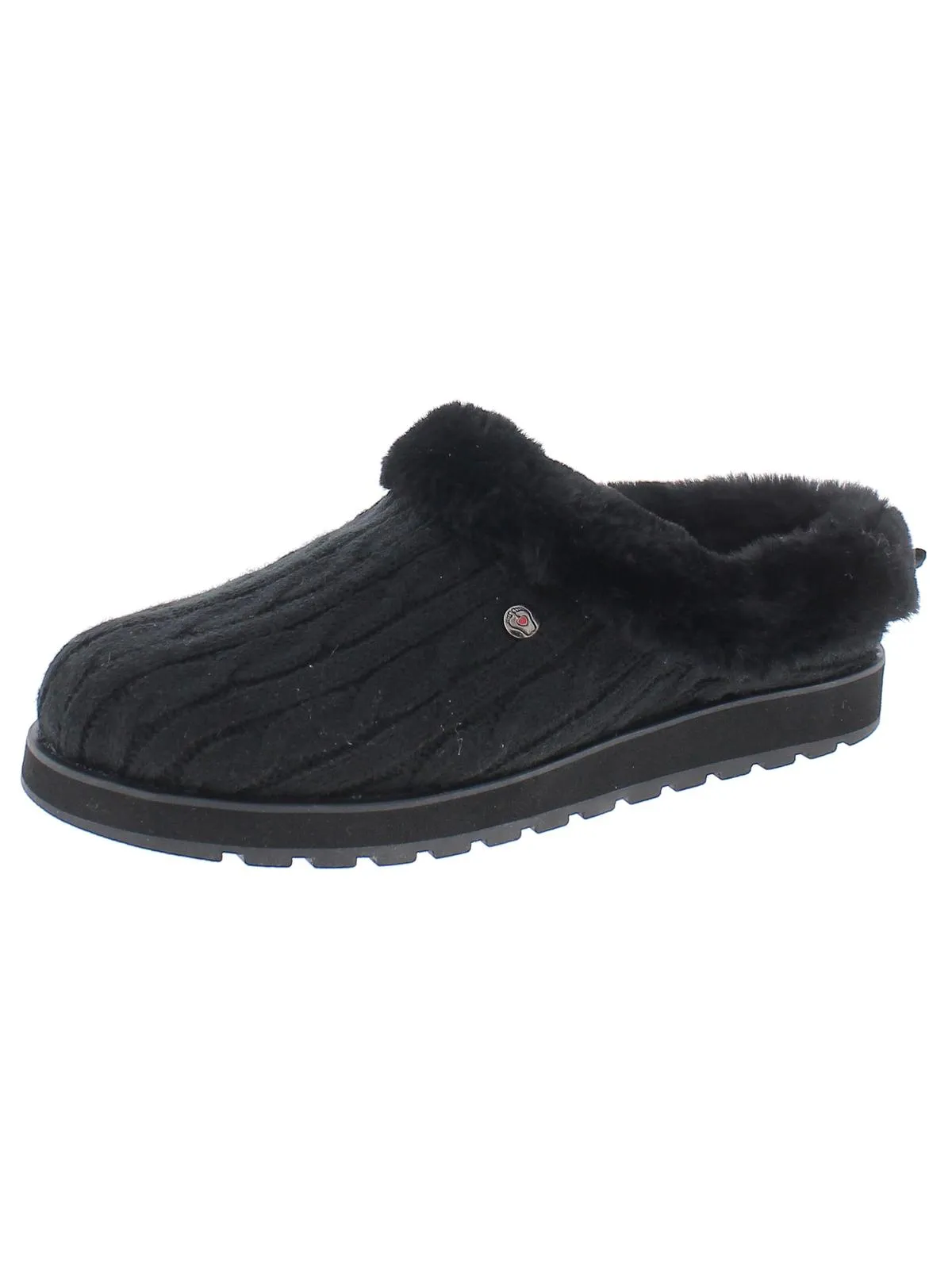 Keepsakes Ice Angel Womens Cable Knit Faux Fur Clog Slippers