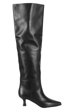 Knee-High Black Leather Boot With Fuchsia Accents