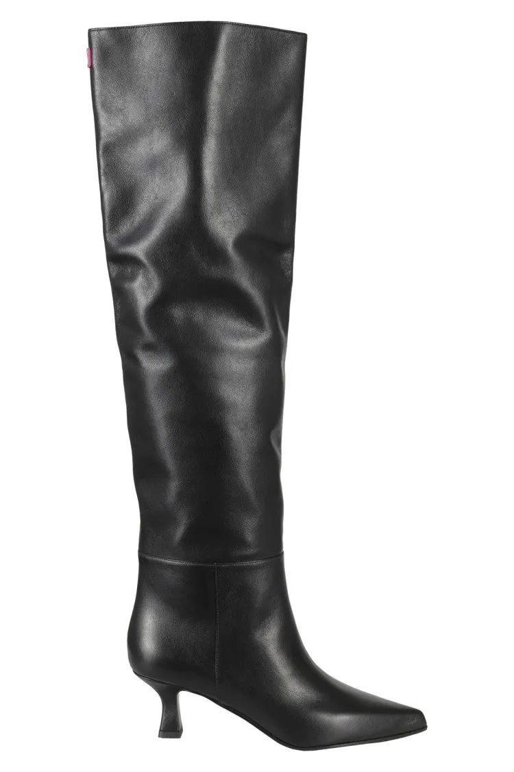 Knee-High Black Leather Boot With Fuchsia Accents
