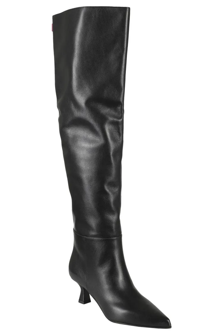 Knee-High Black Leather Boot With Fuchsia Accents