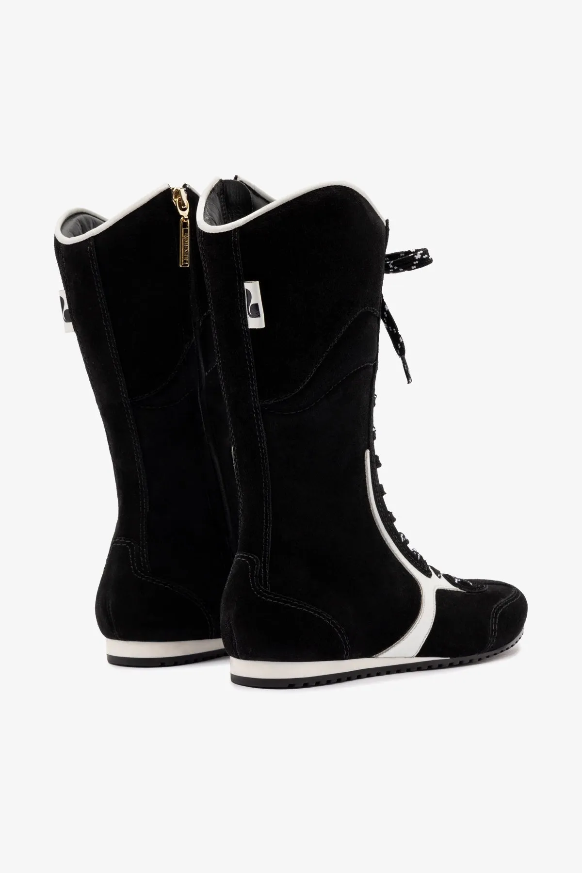 Larroud x Jonathan Cohen Flat Lo Sneaker Boot In Black Suede and White Leather