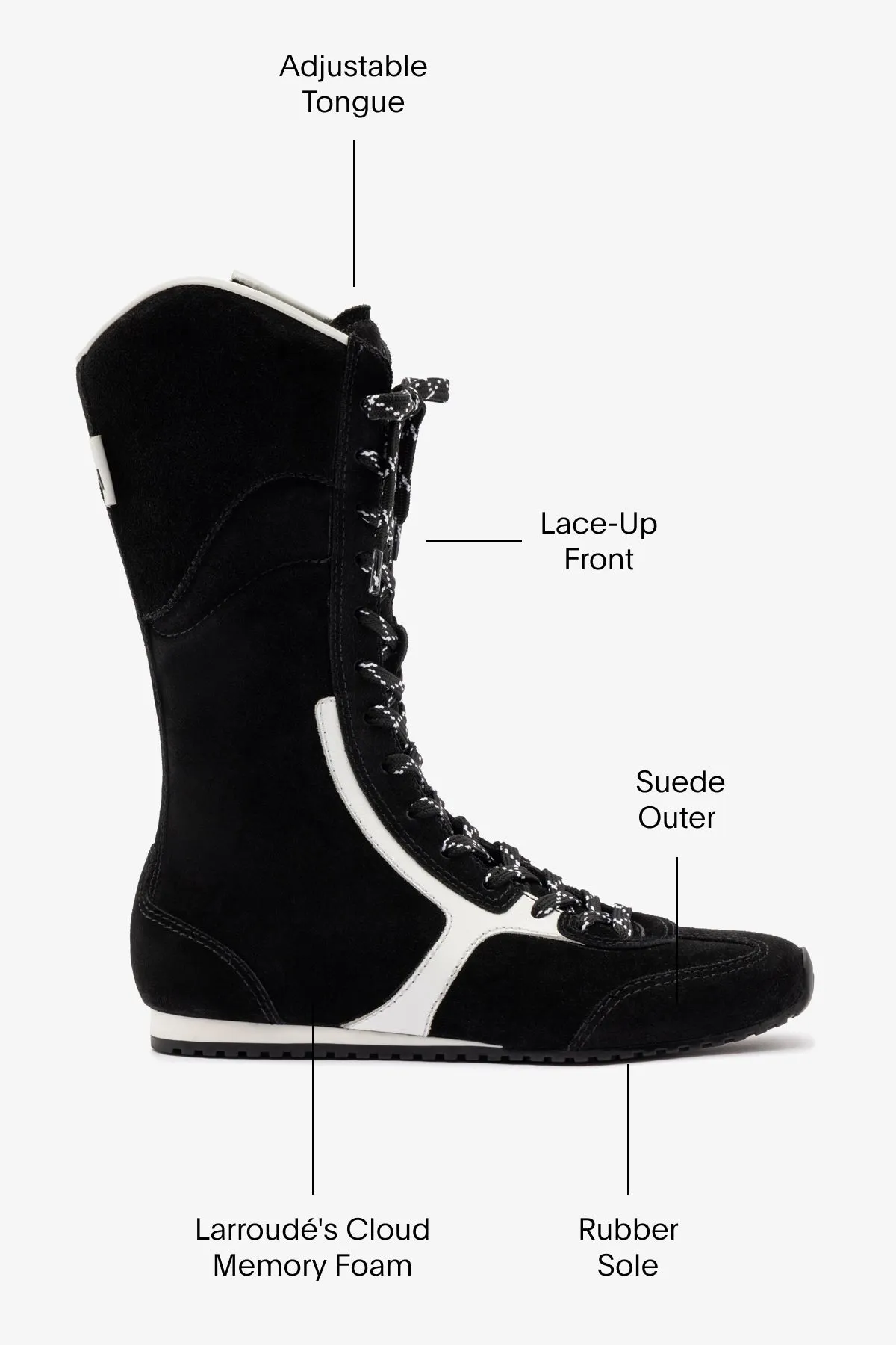 Larroud x Jonathan Cohen Flat Lo Sneaker Boot In Black Suede and White Leather