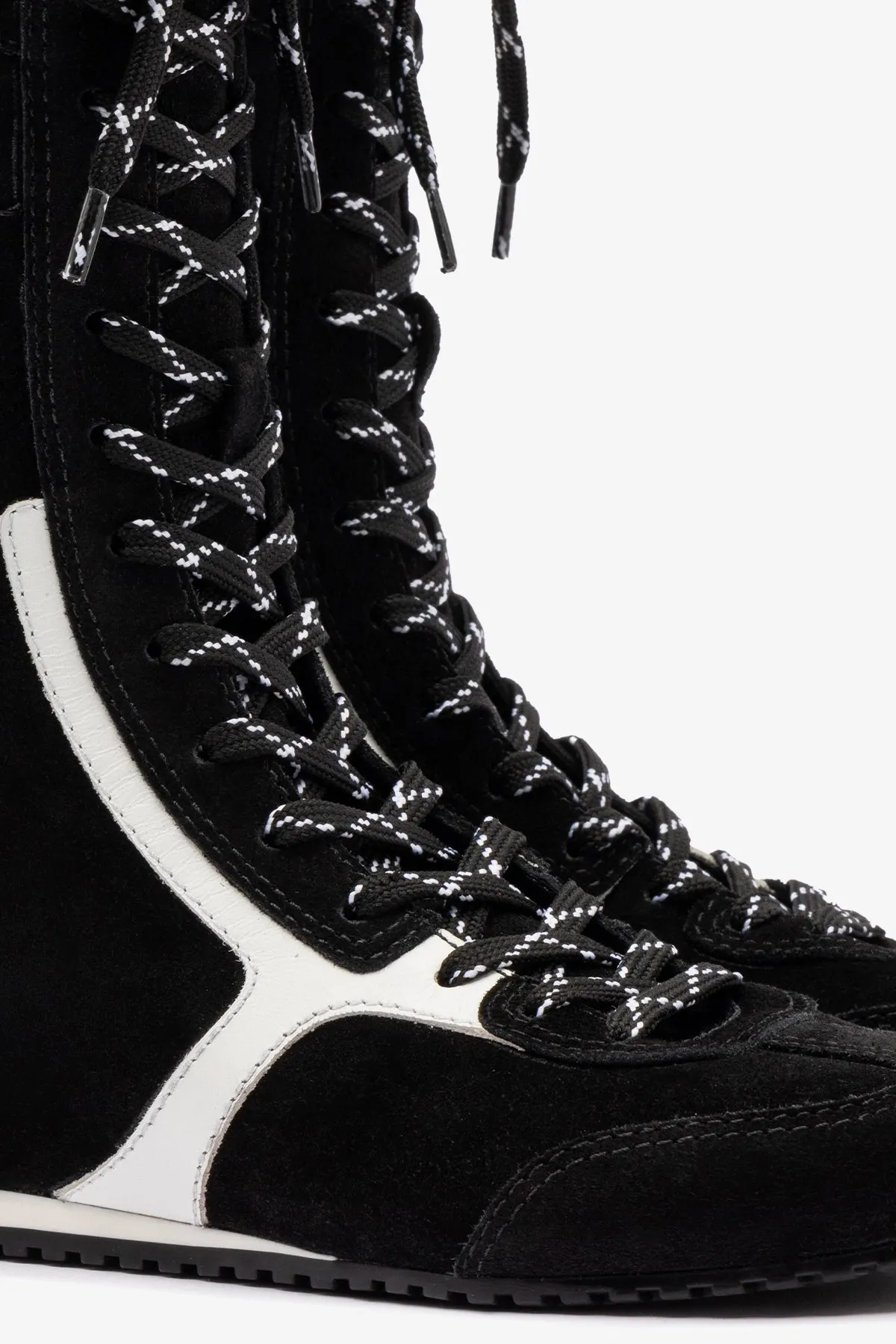 Larroud x Jonathan Cohen Flat Lo Sneaker Boot In Black Suede and White Leather