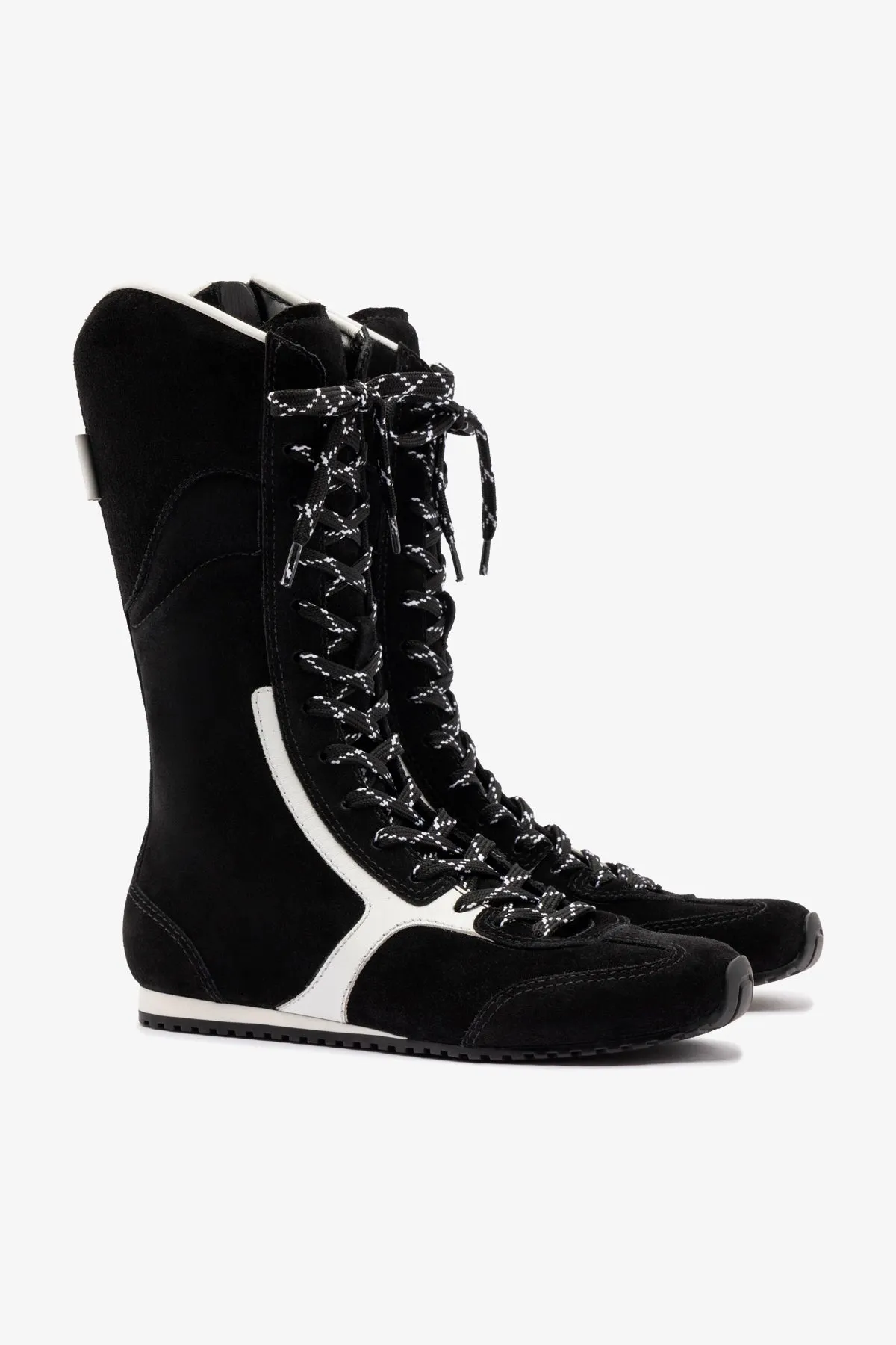 Larroud x Jonathan Cohen Flat Lo Sneaker Boot In Black Suede and White Leather