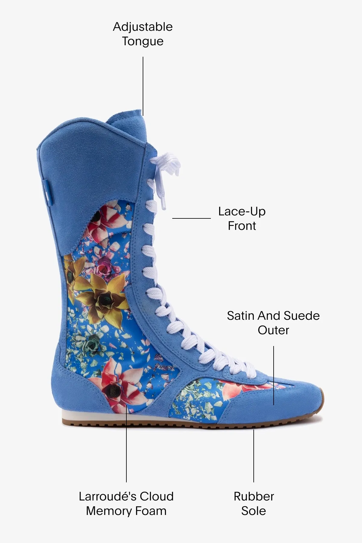 Larroud x Jonathan Cohen Flat Lo Sneaker Boot In Dodger Blue and Gardenias Colored Satin
