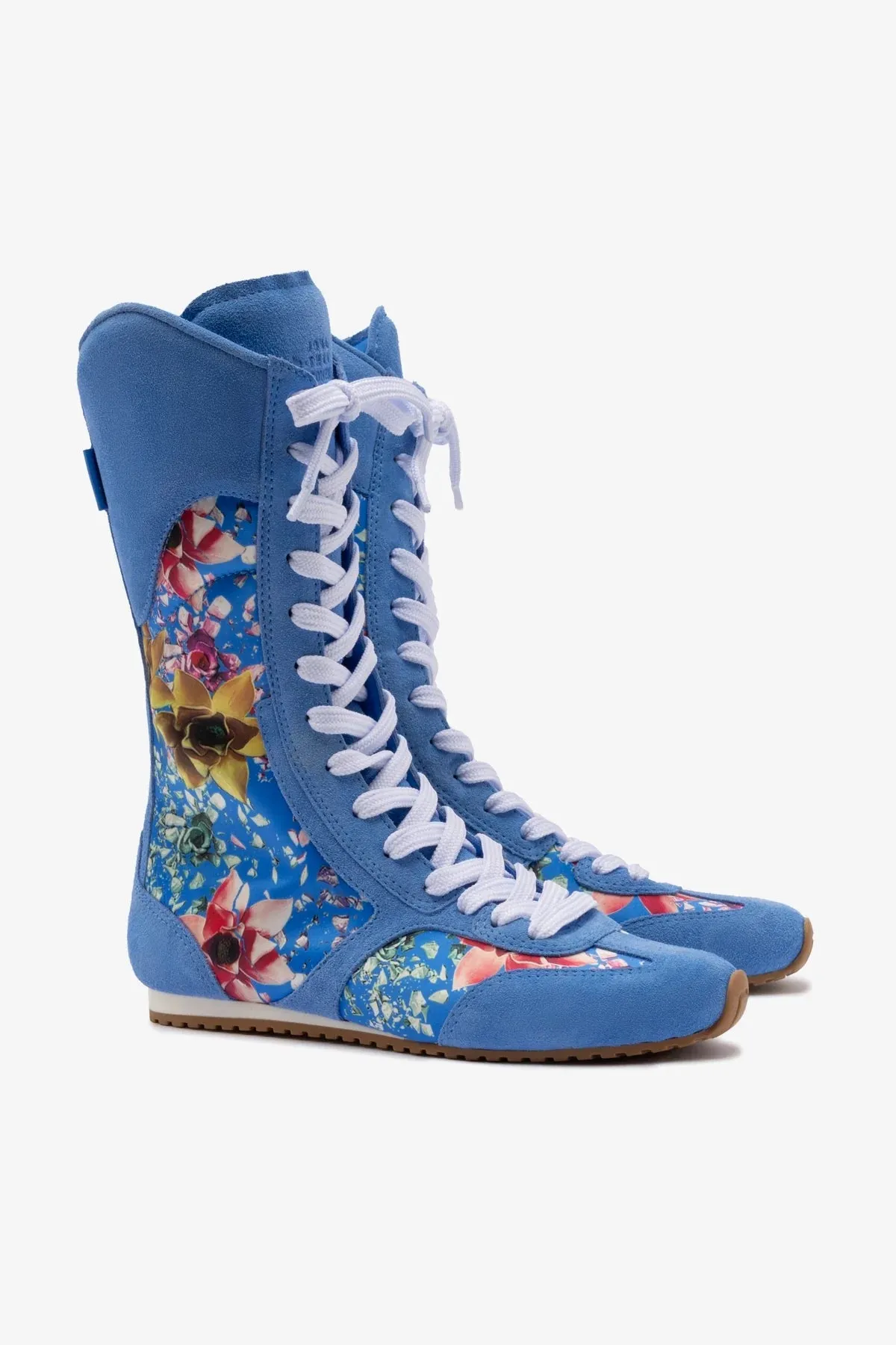Larroud x Jonathan Cohen Flat Lo Sneaker Boot In Dodger Blue and Gardenias Colored Satin