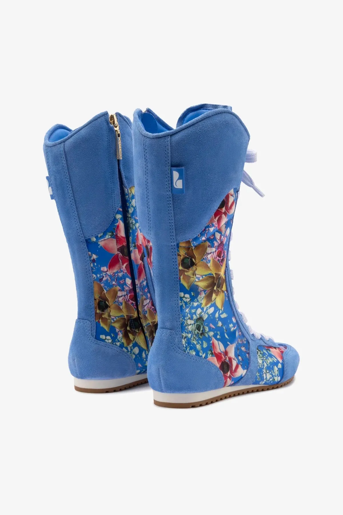 Larroud x Jonathan Cohen Flat Lo Sneaker Boot In Dodger Blue and Gardenias Colored Satin