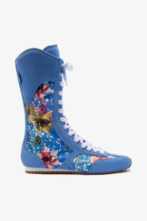 Larroud x Jonathan Cohen Flat Lo Sneaker Boot In Dodger Blue and Gardenias Colored Satin