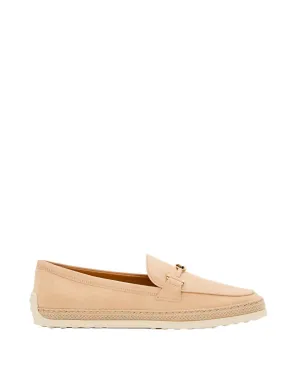 Leather And Raffia Moccasins With Signature Grommets