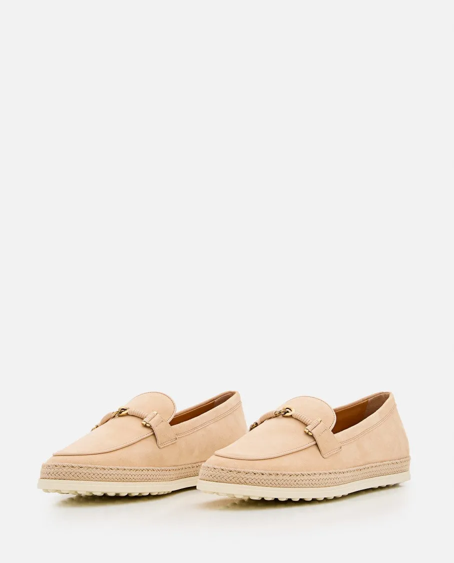 Leather And Raffia Moccasins With Signature Grommets