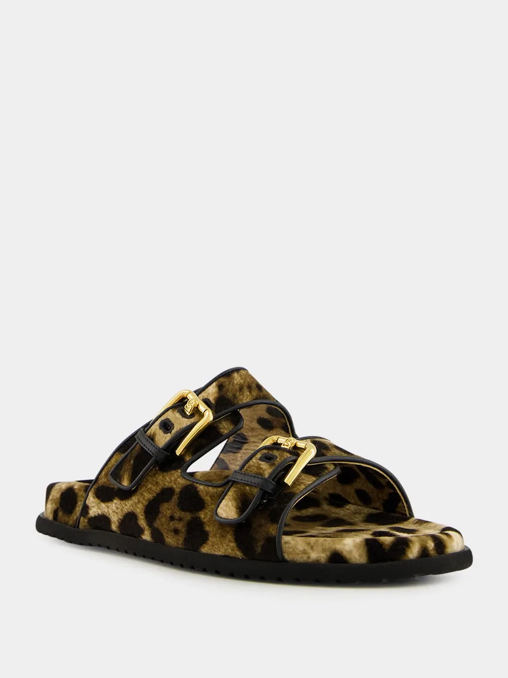 Leopard-Print Velvet Hawaiian Sliders