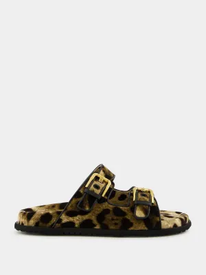 Leopard-Print Velvet Hawaiian Sliders