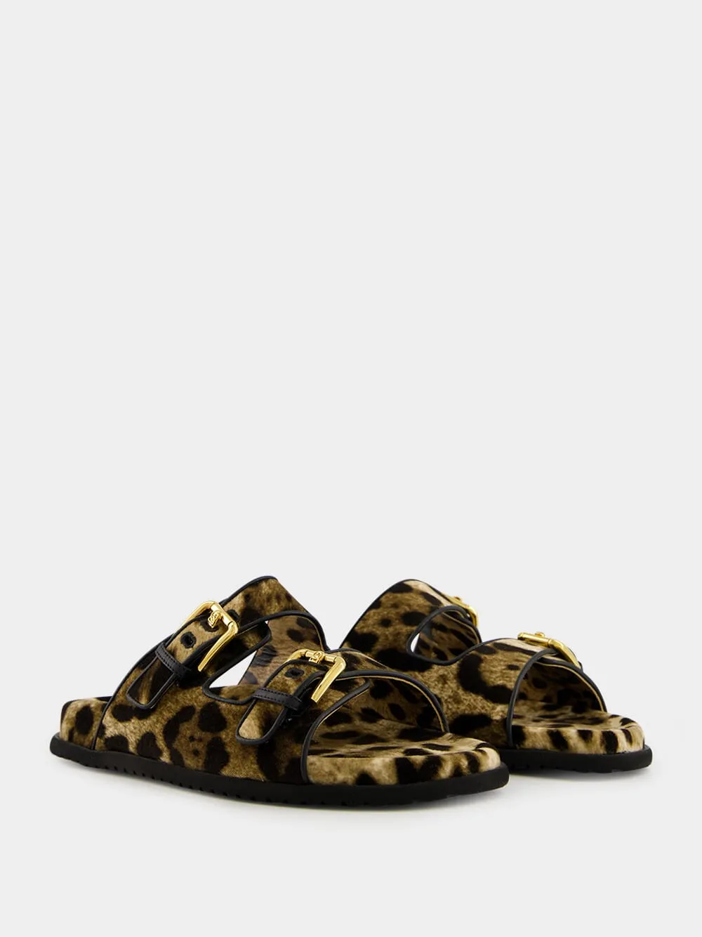 Leopard-Print Velvet Hawaiian Sliders