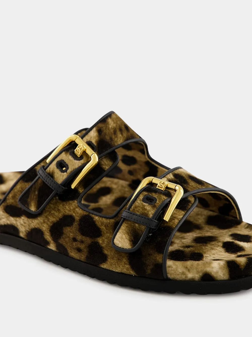 Leopard-Print Velvet Hawaiian Sliders