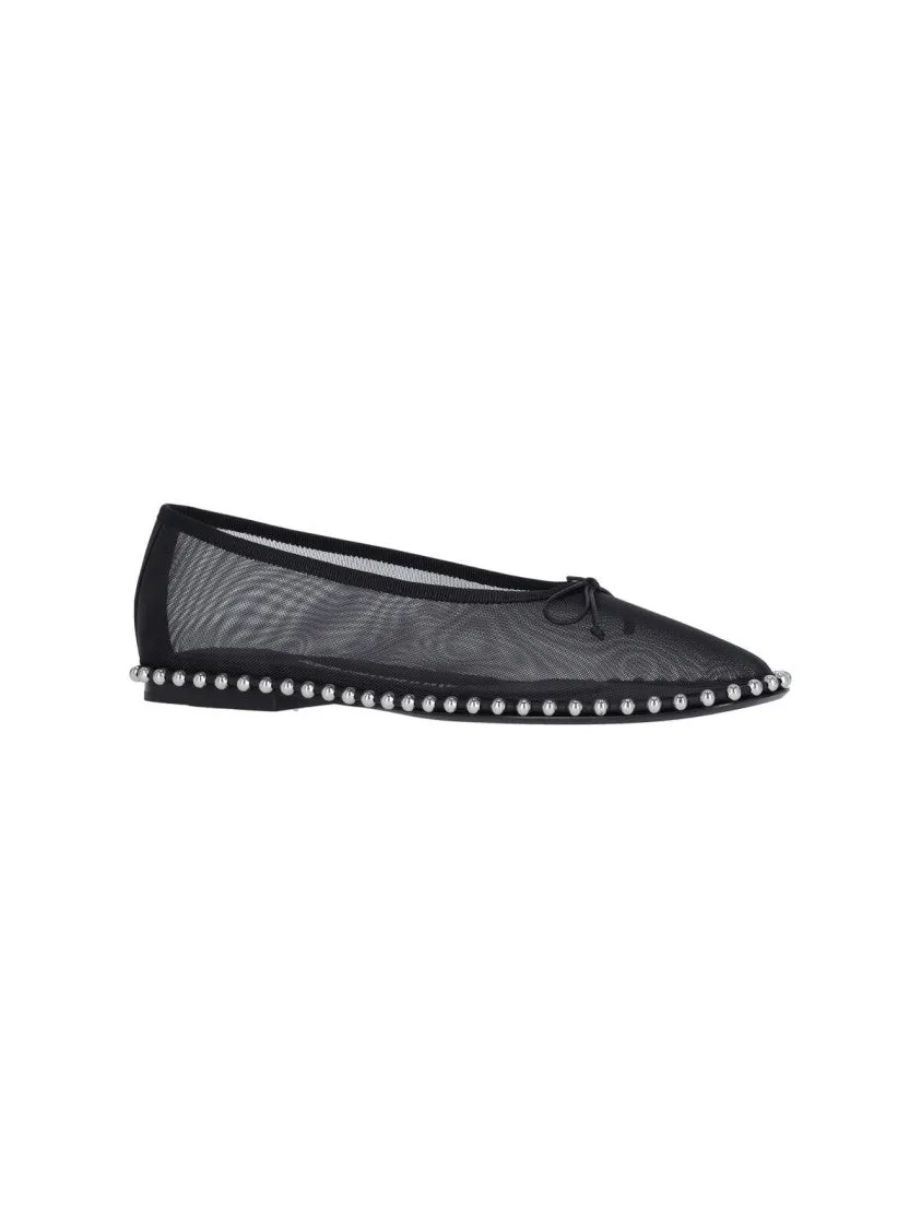 Lina" Studded Mesh Ballerinas  Black