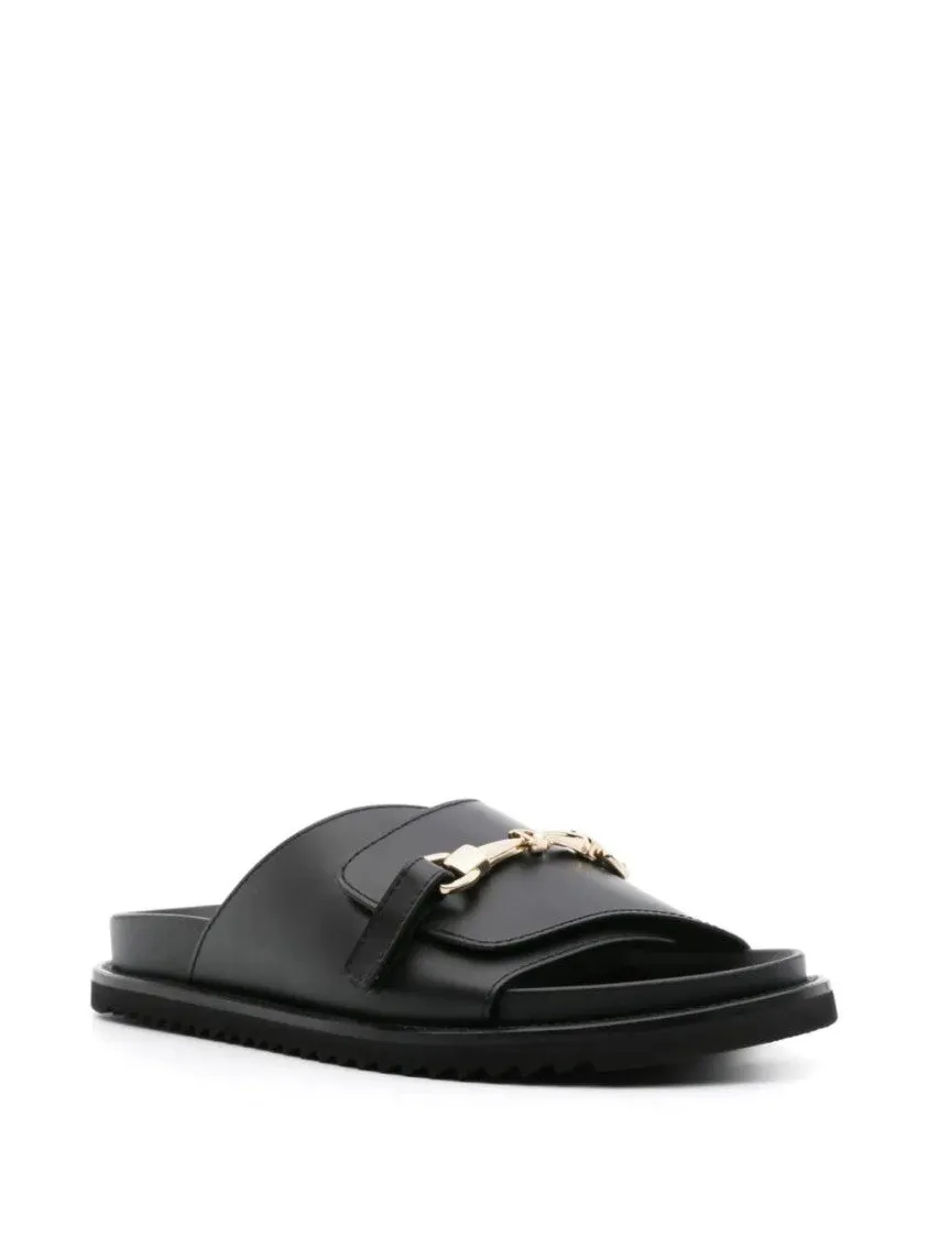 Logo-Buckle Leather Slides
