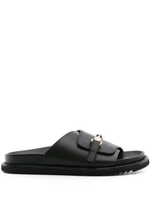 Logo-Buckle Leather Slides