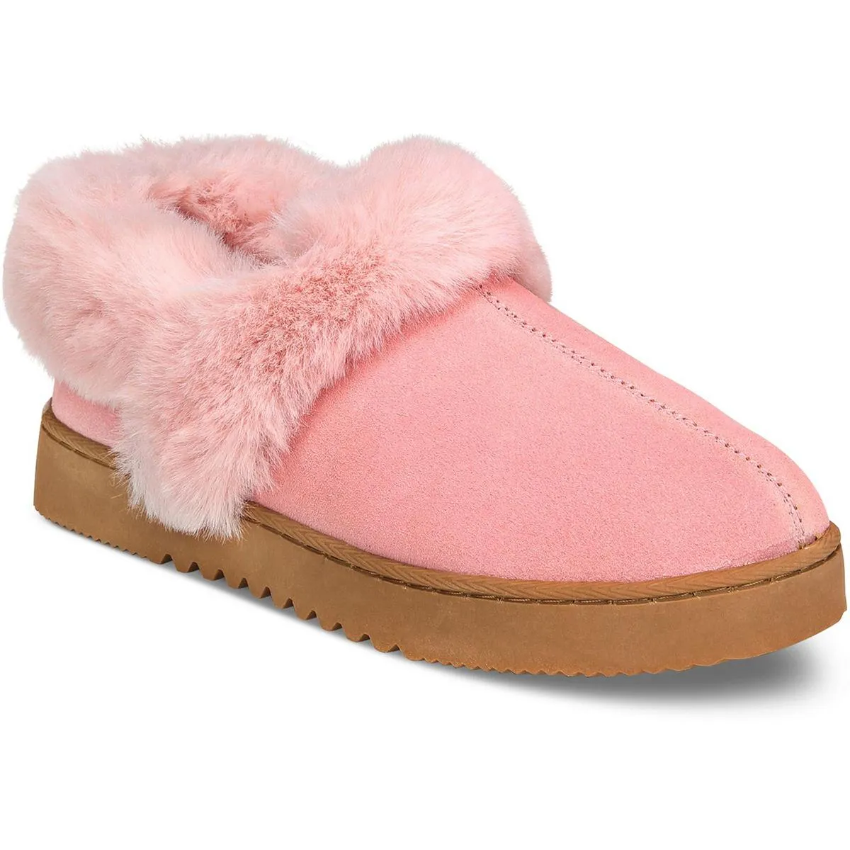 Lolaa Womens Faux Fur Suede Loafer Slippers