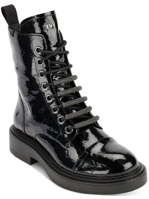 Malaya Womens Faux Leather Metallic Combat & Lace-Up Boots
