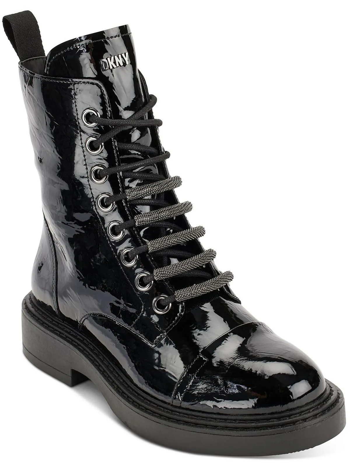 Malaya Womens Faux Leather Metallic Combat & Lace-Up Boots