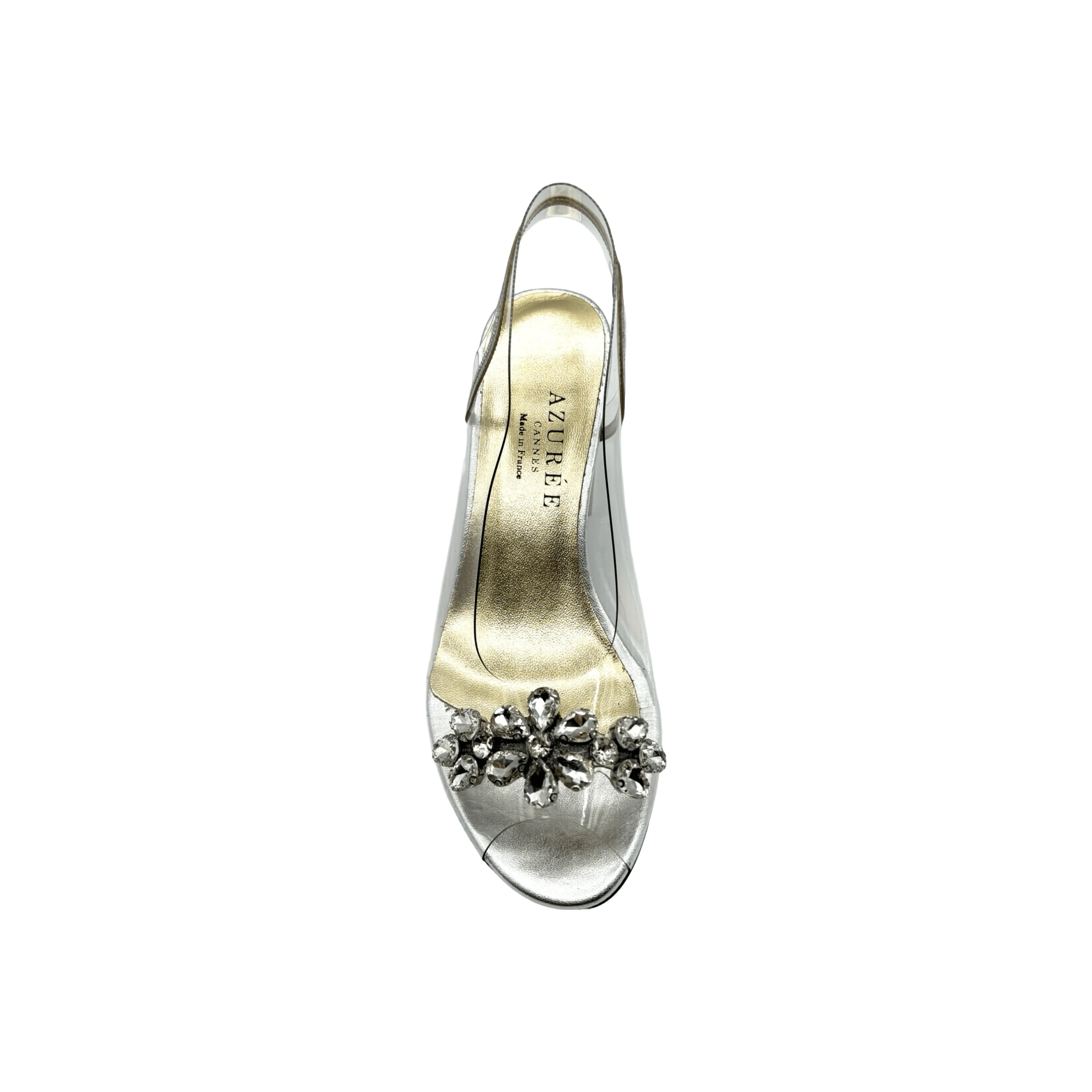 Marcel Lucite/Crystal Motif Block Heel