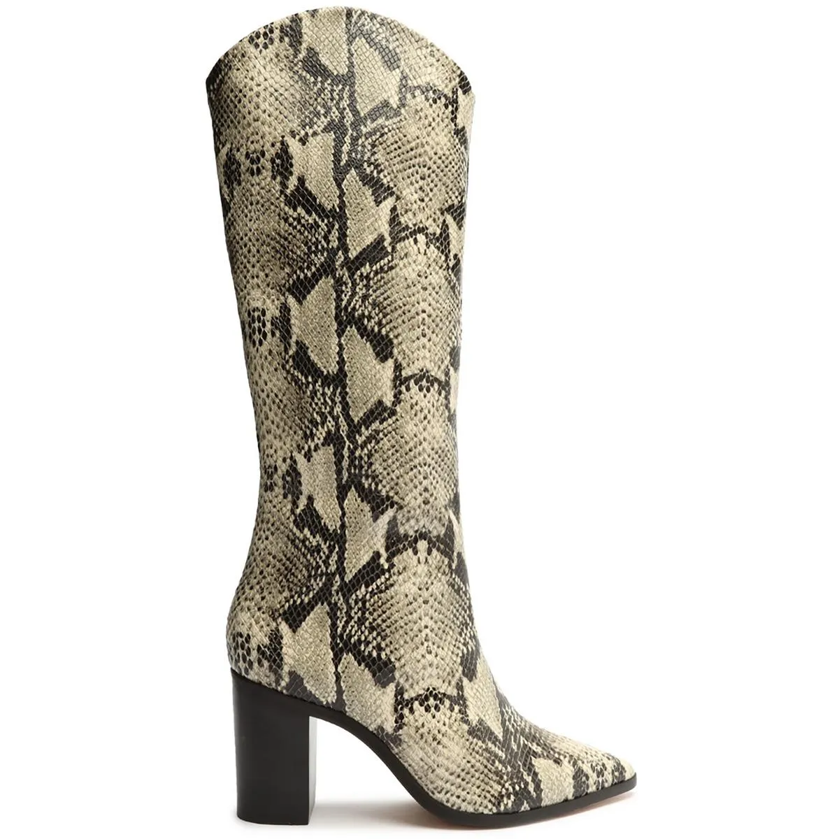 Maryana Block Heel Boots Womens Crocodile Pull On Knee-High Boots