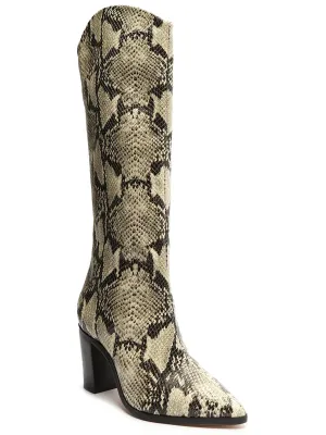 Maryana Block Heel Boots Womens Crocodile Pull On Knee-High Boots