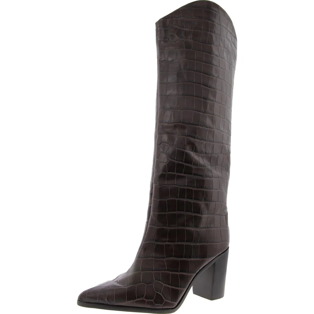Maryana Block Heel Boots Womens Crocodile Pull On Knee-High Boots