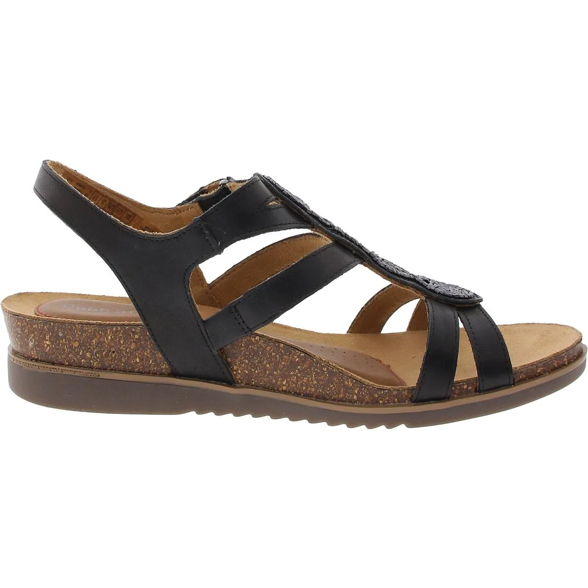 May Womens Embroidered Leather Wedge Sandals