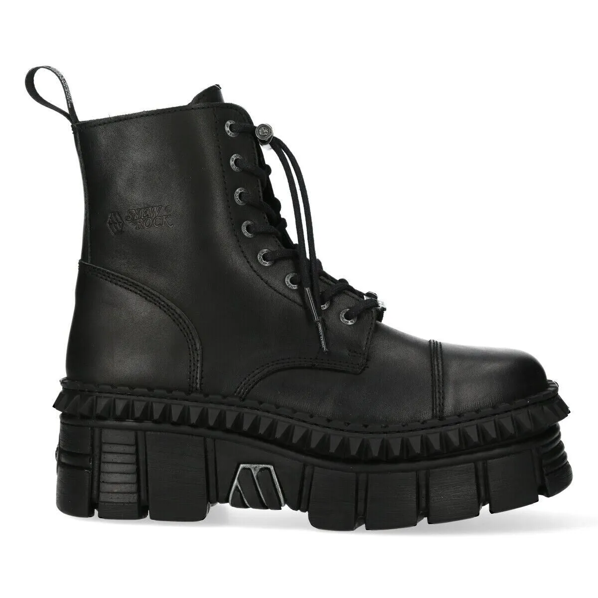 New Rock Black Leather Boots-WALL083CCT-S6