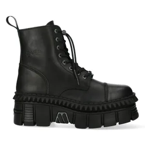 New Rock Black Leather Boots-WALL083CCT-S6