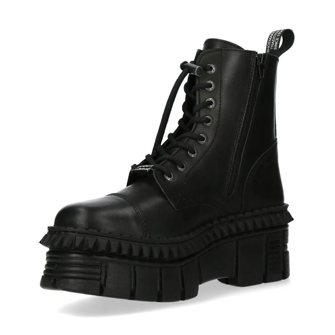 New Rock Black Leather Boots-WALL083CCT-S6