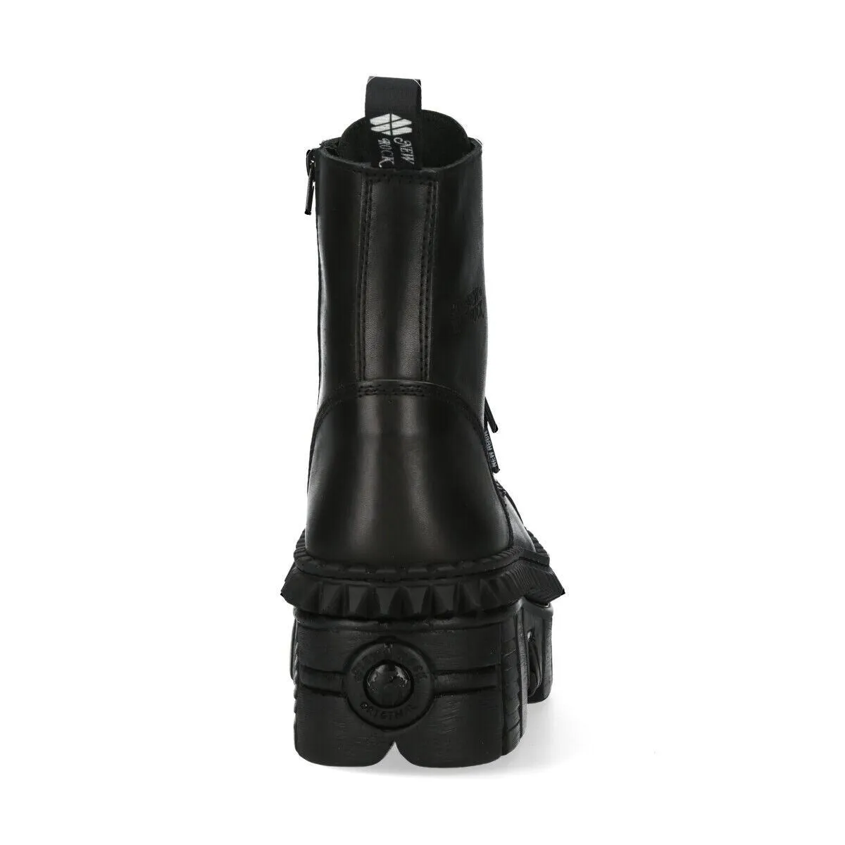 New Rock Black Leather Boots-WALL083CCT-S6