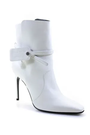 Off-White Leather Zip Tie Booties in White