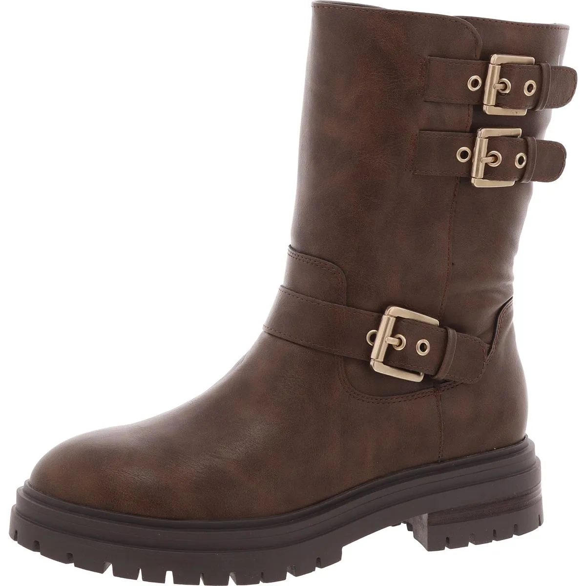Onnyx Womens Round Toe Faux Leather Motorcycle Boots