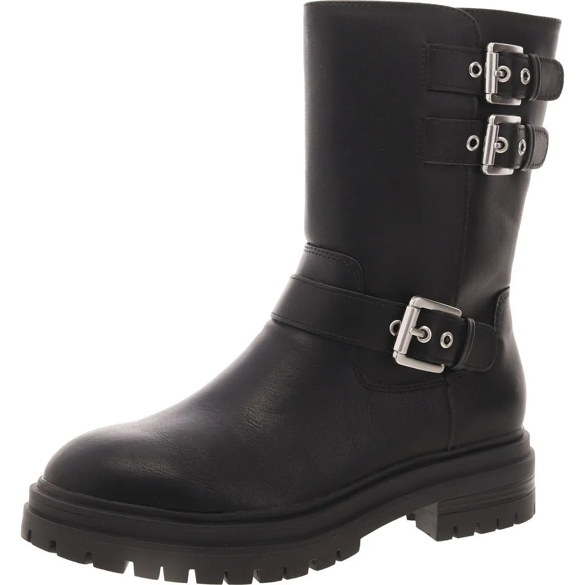 Onnyx Womens Round Toe Faux Leather Motorcycle Boots
